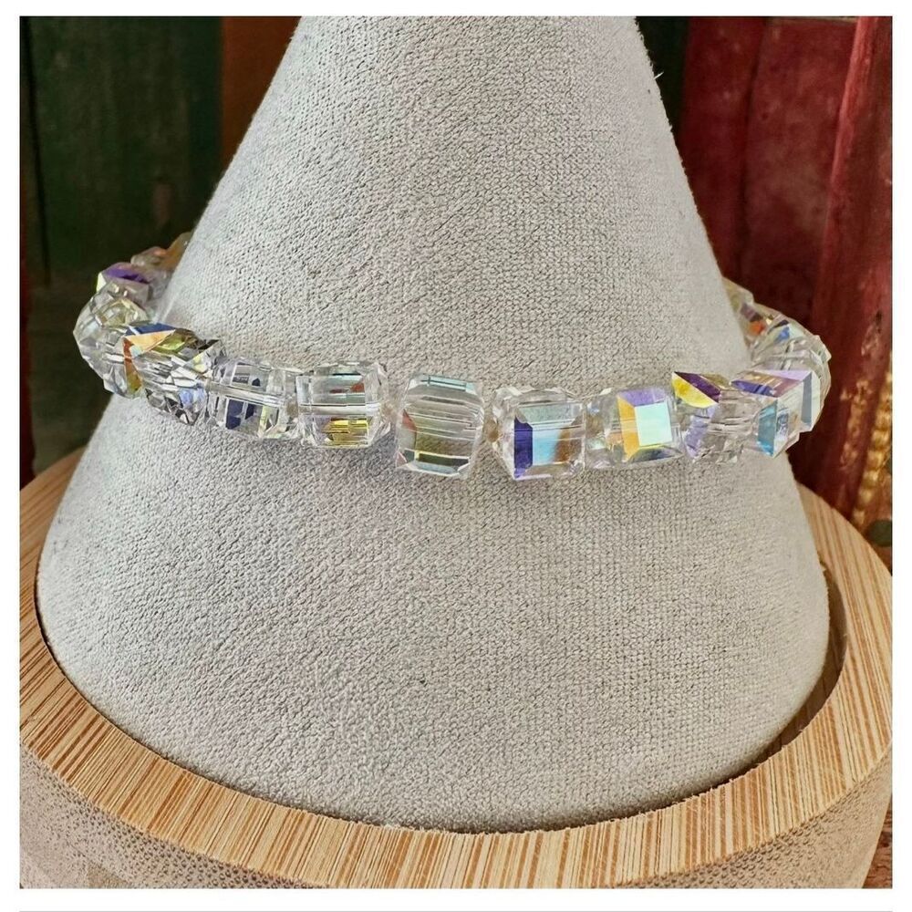 Faceted Crystal Cube Bracelet Sterling Silver Clasp